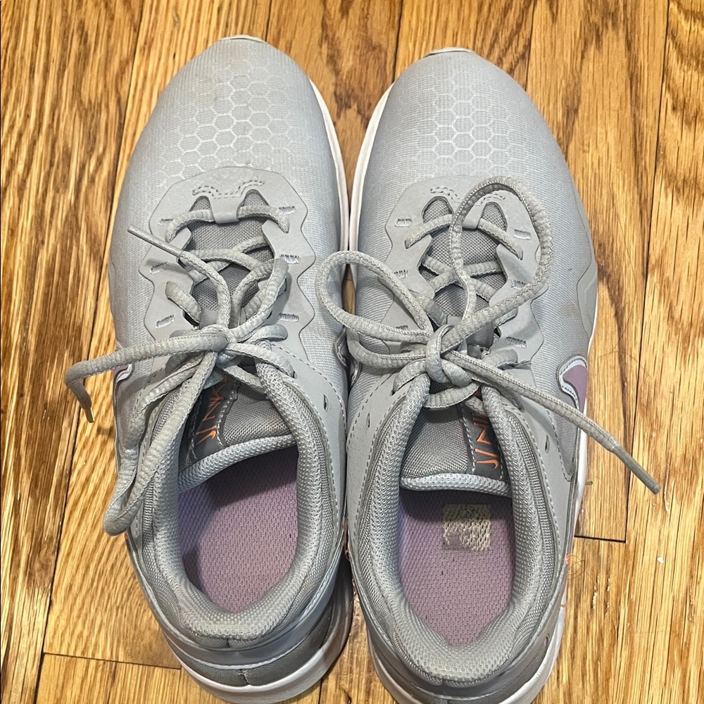 Nike Women's Gray Sneakers with Lavender Swoosh - Picture 2 of 4
